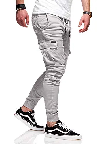 Rello & Reese Herren Cargo Chinohose Jogger Hose JN-3839 [Grau, W38]