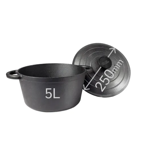 BIOL Gusseisen Topf mit Deckel Ø 25 cm 5L für Küche Backen Schmoren Braten Antihaftwirkung Für alle Herdarten geeignet
