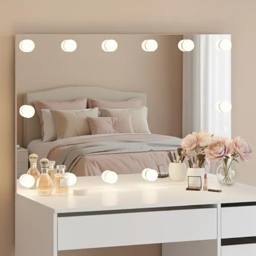 Bellamio Schminkspiegel Livny mit dimmbarer LED-Beleuchtung - Stylischer Hollywood-Spiegel mit 14 dimmbaren LED-Glühbirnen für perfekte Ausleuchtung. Ideal für professionelles Styling zu Hause. Einfach zu montieren und individuell einstellbare Lichtfarbe für jedes Schönheitsritual.