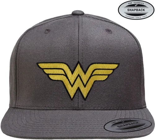 Wonder Woman Premium Snapback Cap Dark-Grey - Stylische Snapback-Cap für Herren in dunklem Grau. Ideal für Fans von Wonder Woman und perfekt für jeden Freizeitlook. Einheitsgröße, aus hochwertigem Polyester gefertigt.