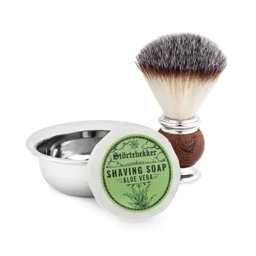 Störtebekker® Premium Rasierpinsel Set mit Rasierschale aus Edelstahl & Rasierseife Aloe Vera [inkl. Rasur- und Bartguide E-Book] - Geschenkidee - Perfekte Ergänzung zu Rasiermesser & Rasierhobel