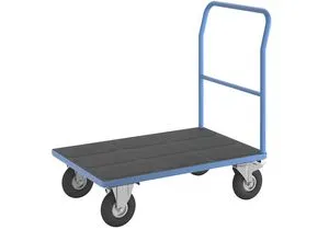 eurokraft pro Plattformwagen, Rohrschiebebügel, Luftreifen, LxB 1050 x 700 mm, lichtblau