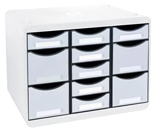 Exacompta 313740D Ablagebox Office - Bürobedarf: Ablagebox mit 11 flexiblen Schubladen, ideal für Ordnung und Übersicht. Hoch belastbar, stapelbar und rutschfest – perfekt für A4+ Dokumente.