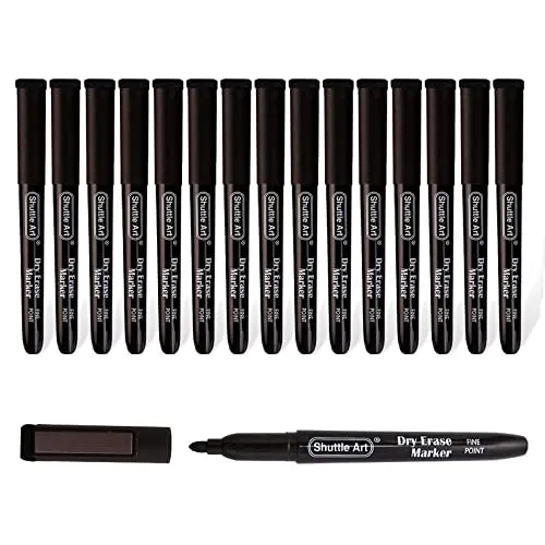 Shuttle Art Whiteboard Marker schwarz, 15 magnetische whiteboard stifte abwischbar schwarz, Folienstift trocken abwischbar fein, für Whiteboards, magnetische Schreibtafeln, Spiegel geeignet