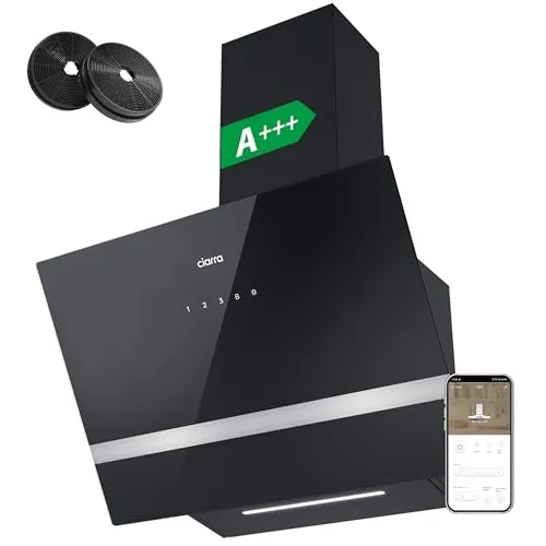 CIARRA CBCB6736H A+++ Dunstabzugshaube 60cm - Kopffreie Schräghaube mit 650m³/h Saugkraft, Touch Control und Wi-Fi App Steuerung für optimale Luftzirkulation und energiesparenden Betrieb.