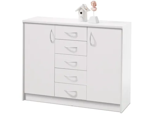 Stella Trading Optimus Kommode 7 - Vielseitige Aufbewahrungslösung - Kommode mit 2 Türen und 5 Schubkästen, bietet viel Stauraum und ist in 4 Farben erhältlich. Ideal für jedes Wohnambiente.