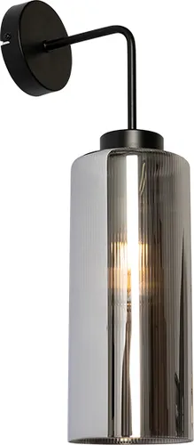 Qazqa Art Deco Wandleuchte Laura I schwarz mit Rauchglas - E27, dimmbar - Elegante Art Deco Wandleuchte für stilvolle Innenräume. Ideal für Wohnzimmer, Schlafzimmer und Büros. Dimmbar (Dimmer nicht enthalten) und passend für E27 Leuchtmittel.