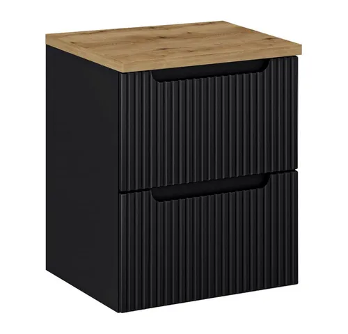 Lomadox Badezimmer Waschtisch-Unterschrank 50cm schwarz gerillt Eiche - Unterschrank fürs Bad, ideal für kleine Badezimmer durch reduzierte Tiefe. Mit 2 Softclose-Schubladen und hochwertiger, feuchtigkeitsresistenter Oberfläche.