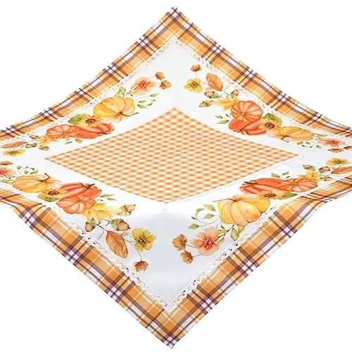 Tischdecke Halloween Mitteldecke Herbst Kürbis Blätter Sonnenblume Spitze Pflegeleicht Tischdeko Eckig 100% Polyester (110 x 110 cm)