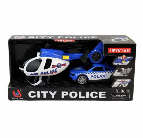 Jonotoys Spielzeug-Hubschrauber Polizei mit Licht und Ton - Spielzeug-Hubschrauber Set für kleine Polizisten! Enthält Helikopter und Auto mit Rückzugfunktion, Licht und Ton für actionreiche Einsätze. Ideal für Kinder ab 3 Jahren zur Förderung von Fantasie und Motorik.