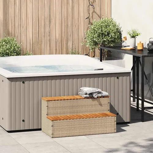 vidaXL Whirlpool-Stufen Beige 100x50x50,5 cm - Praktische Whirlpool-Stufen aus langlebigem PE-Rattan, ideal für sicheren Ein- und Ausstieg. UV-beständig und wasserfest, perfekt für Pools und Terrassen.