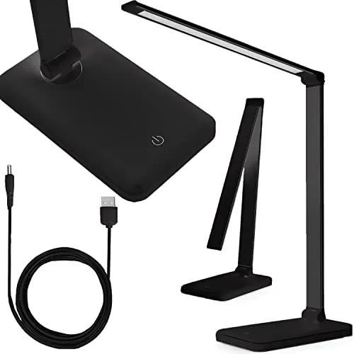 Retoo Schreibtischlampe LED Dimmbar, Alu Dimmbare Tischleuchte 5 Farb und 3 Helligkeitsstufen, Nachttischlampe, Leselampe für Zuhause, Büro, Schlafzimmer, Augenfreundliche Tischlampe Aluminium