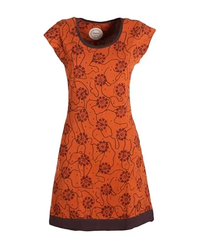 Vishes Damen Kurzarm Kleid in Orange I Größe L (40) I Handgefertigt aus 100% Baumwolle I Stylisches Sommerkleid für Freizeit & Alltag I Nachhaltige Alternative Bekleidung