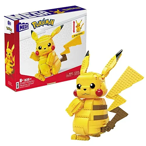 Mega Pokémon Figuren: Jumbo Pikachu Figur zum Zusammenbauen - Bauen & Konstruktion Spielzeugfiguren, 30 cm großer Pikachu mit beweglichen Gliedern für kreative Posen und Kombinierbarkeit mit anderen Mega Construx Sets.