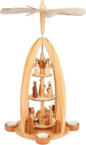 BRUBAKER Weihnachtspyramide aus Holz - Handbemalte Engel und Könige, 44 cm - Weihnachtlicher Zierschmuck mit nostalgischem Charme: Diese handbemalte Pyramide mit Platz für 4 Teelichter sorgt für eine magische Beleuchtung und festliche Atmosphäre in deinem Zuhause.