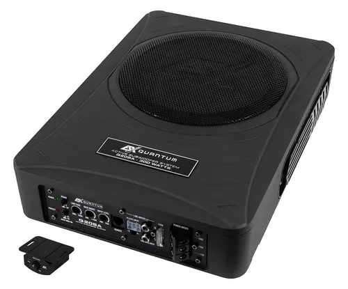 Q208A Aktiv-Subwoofer-System - 20 cm (8”) Aktiv-Subwoofer mit 2 Passivstrahlern und 150/300 Watt Leistung. Ideal für kraftvollen Bass im Auto, ausgestattet mit Fernbedienung für Basspegel.