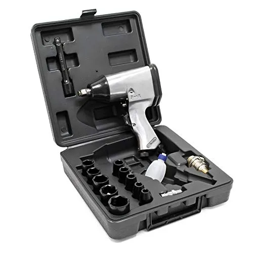 Druckluft Schlagschrauber Set 17tlg - 320Nm Leistung - Akkuschrauber Set mit 320Nm für kraftvolles Lösen und Anziehen von Schrauben. Inklusive umfangreichem Zubehör und ergonomischem Handgriff für maximalen Komfort.