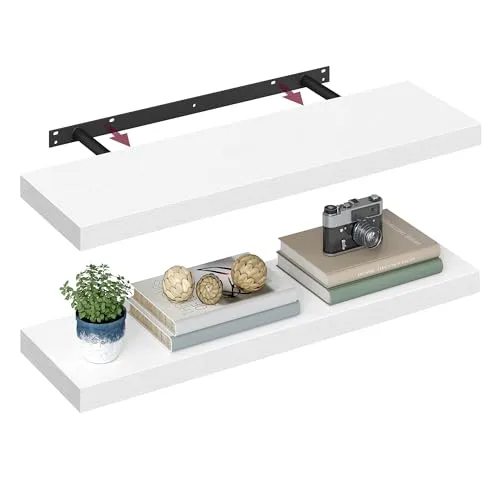 VASAGLE Wandregal 2er Set, Schweberegal 20 x 80 cm, schneeweiß | Stylisches Regal für Wohnzimmer und Küche