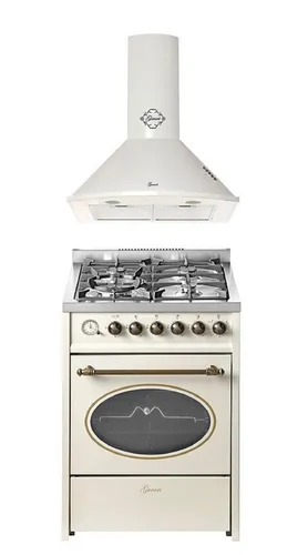 GURARI Gas-Standherd 60 cm mit Dunstabzugshaube - Vielseitiger Gas-Standherd mit 4 Kochzonen und 1000 m³/h Dunstabzug. Ideal für eine effiziente und saubere Küche. Mit 55 l Backofen und praktischer Schublade.