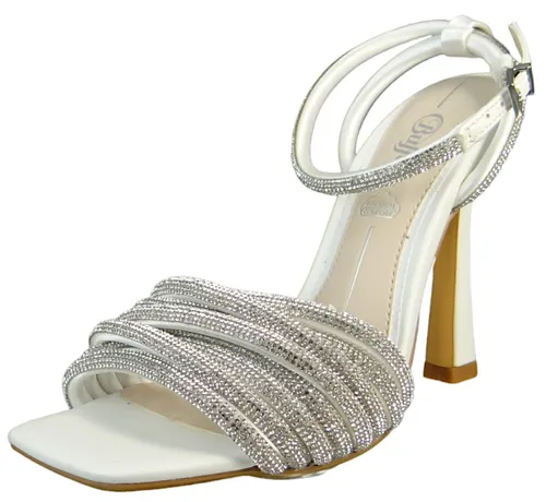 Buffalo Damen Sandalen FAIRY GLAM - Elegante Riemchensandale mit Pfennigabsatz - Wanderschuhe in stilvollem Weiß, ideal für besondere Anlässe und mit komfortablem Pfennigabsatz für einen eleganten Auftritt.