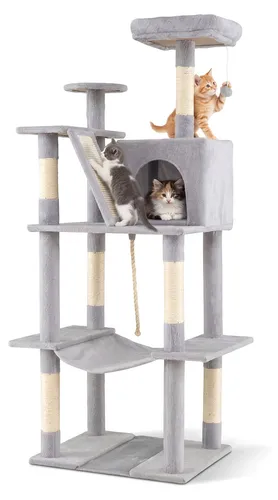 COSTWAY 158 cm Katzenbaum mit Plattformen und Hängematte