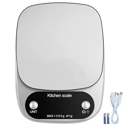 Proster 10 kg aufladbare Lebensmittel-Backgewicht, digital, LCD, elektronische Waage, USB-Küchenwaage mit 3 AAA-Batterien, Schwarz