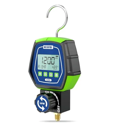 MR CARTOOL Digital Monteurhilfe L202 Niedrige Seite Kältemittelanzeige HVAC Kältemittel Messgerät mit 90 Kältemitteln für Vakuumpumpe Klimaanlage R134A R410A R1234YF R12