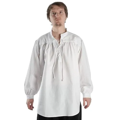 HEMAD Herren Schnürhemd Piraten-Hemd Vampir Gothic Mittelalter 100% Baumwolle Modell: Klingsor, weiß, XL