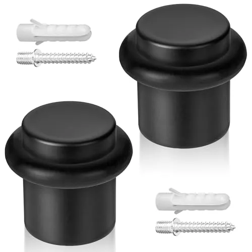 ECENCE Türstopper Boden zum Schrauben 2x Türaufhalter Edelstahl Ø20x25mm Door stopper Schwarz inklusive Schrauben und Dübel
