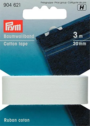 Prym 904621 Baumwollband 20 mm weiß, 100Prozent CO