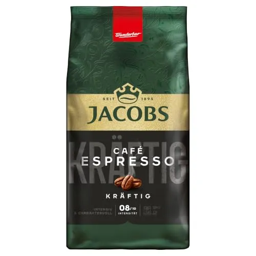Jacobs Kaffeebohnen Café Espresso, kräftig & würzig, geröstet in Bremen, Intensität 8/10, Kaffee ganze Bohnen, 1 kg, dunkle Röstung