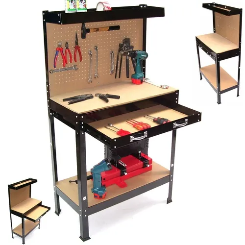 Werkbank ECO Werktisch 06061 – Universeller Arbeitstisch mit Schublade - Praktische Werkbank für Hobby und Handwerk mit geräumiger Schublade und Lochwand. Bietet viel Platz für Werkzeuge, ideal für Haus und Garage. Robuste Konstruktion und rutschfeste Füße sorgen für sicheren Stand.