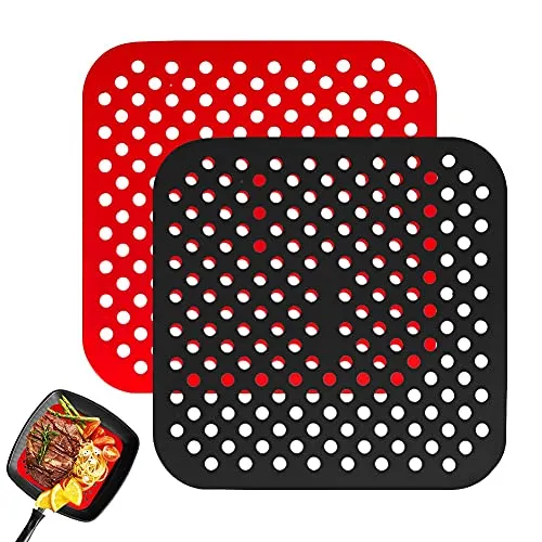 Rundes Backpapier, Einsätze für Heißluftfritteusen, Airfryer-Backpapier, 2 Stück, wiederverwendbar, Air Fryer Liner, rundes Fritteusepapier, antihaftbeschichtet (quadratisch, 8,5 Zoll)