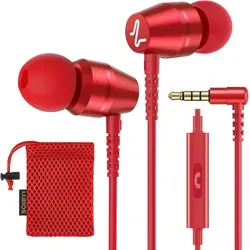 In-Ear Kopfhörer mit Kabel und Mikrofon, klarer Stereo-Sound, 3.5-mm-Anschluss, ergonomischer Sitz, ideal für Musik, Filme und Anrufe - Rot