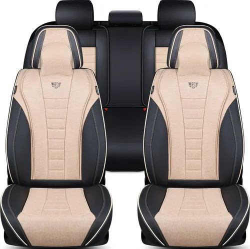 BREMER SITZBEZÜGE für Seat Exeo (2009-2013) - Komplettset in Schwarz/Beige - Autositzbezüge mit 3-Lagen-Technologie für hohen Komfort und Schutz vor Schmutz und Abnutzung. Universell passend für Vordersitze und Rücksitzbank – ideal für lange Fahrten!