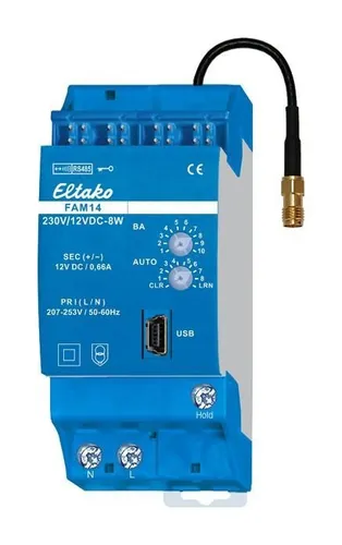 Eltako FAM14 Funk-Antennenmodul 30014000 - Funk-Antennenmodul für Eltako-RS485-Bus mit austauschbarer Antenne und bidirektionalem, verschlüsseltem Funk. Ideal für die Anbindung von bis zu 126 Kanälen.