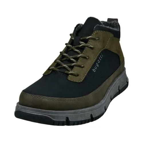 bugatti Herren Schlupfstiefel mit Kaltfutter, Schnürboots in Black/Dark Green (1071) - Stilvolle Herrenstiefel mit Kaltfutter für optimalen Tragekomfort. Robuste Synthetik-Oberfläche, flache Laufsohle aus EVA und klassische Schnürung machen sie zum idealen Begleiter für jeden Anlass.