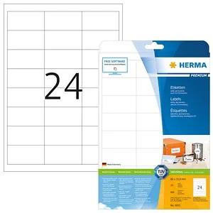 HERMA Etiketten 5053 weiß 66,0 x 33,8 mm, 25 Blatt