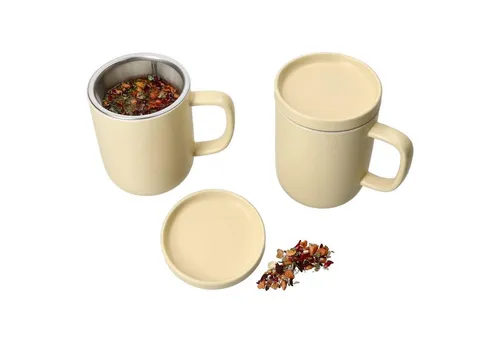 Ritzenhoff & Breker Becher Ritzenhoff 2x Jasper Vanille Teebecher mit Teesieb & Deckel 300ml, Steingut