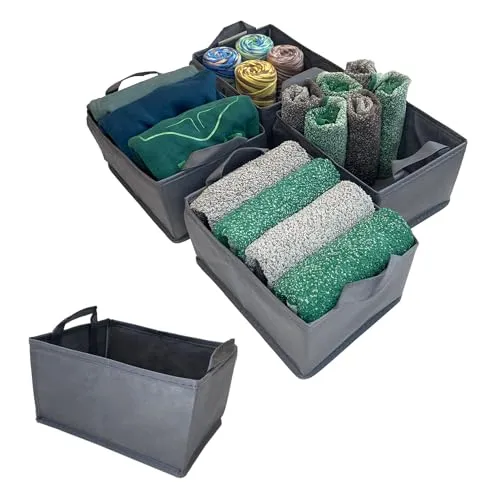 HAPPYNEST Aufbewahrungsbox 4er Set - Passgenau für IKEA PAX50 - Stabiler Schubladenorganizer - Schrank Ordnungssystem mit Griffen - Ideal für Kleiderschrank, Grau, 6.5L, faltbar
