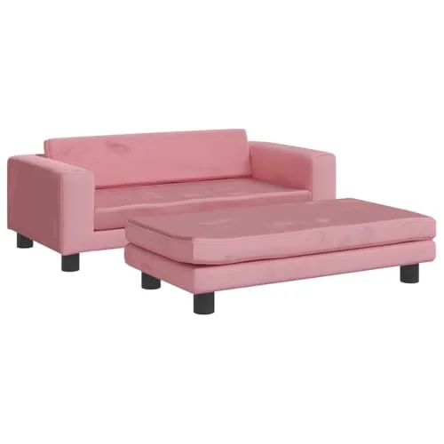 Kindersofa mit Hocker Rosa 100x50x30 cm Samt - Bequemes, sicheres Mini-Sofa für Kinder, ideal zum Entspannen und Spielen