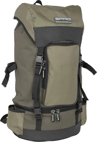 Spro Rucksack 34x14x58cm - Grün, ideal für Angler - Allround Anglerrucksack mit großem unterteilbarem Hauptfach und beidseitigen Taschen für Angelruten. Gepolsterte Trageriemen und leicht zu reinigendes Material machen ihn perfekt für Outdoor-Aktivitäten.