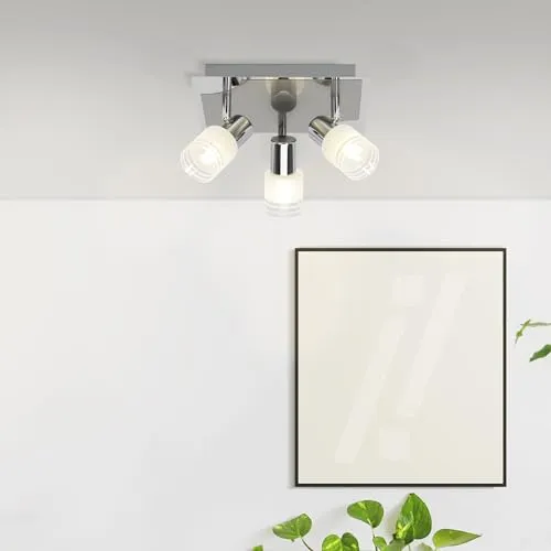 Lightbox Basic Spotrondell - 15 x 31 x 31 cm - funktionale Deckenstrahler mit mitten Glas Schirmen & schwenkbaren Köpfen - inkl. LEDs - 3 x E14, max.W- aus Metall/Glas - in Eisen/Chrom/Weiß