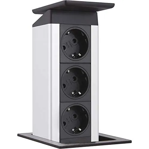 EVOLINE Port Push CUISINE 3 x VDE Steckdosen - Versenkbare Einbausteckdose für die Arbeitsplatte, aus Edelstahl und Kunststoff, mit 3 VDE Steckdosen für eine elegante und platzsparende Lösung in der Küche.