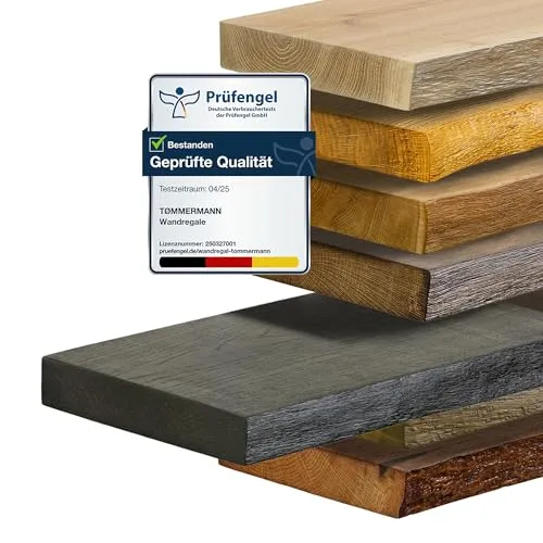 tømmermann Wandregal Schweberegal massiv Eiche - Bücherregal Holz Regal mit Baumkante Hängeregal Regalbrett aus massivholz Wandboard deko Regal Wand Shelf | 90 cm breit Farbe Antik Schwarz