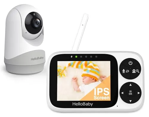 HelloBaby Babyphone mit Kamera ohne WLAN, 3,2-Zoll-IPS-Bildschirm, Nachtsicht, VOX-Modus, Schwenken, Neigen Zoomen Temperaturüberwachung, 2-Wege-Audio, Schlaflied, Alarm