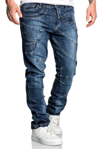 REPUBLIX Gerade Jeans WIGGO Herren Regular Fit Destroyed Design - Bequeme Herrenjeans in Dunkelblau, Regular Fit. Hochwertige Baumwollmischung für optimalen Tragekomfort. Ideal für Business und Freizeit.