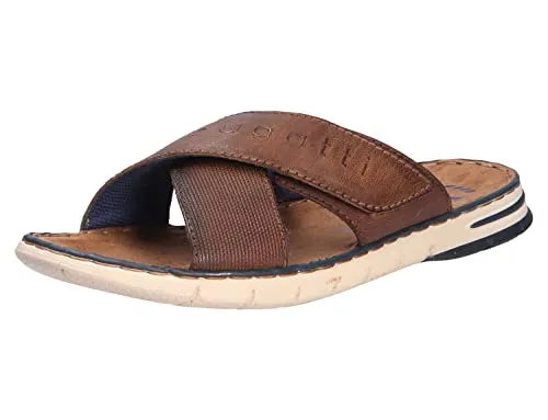 bugatti Herren Sommer Pantoletten aus Leder und Textil, Cognac, 42 EU - Wanderschuhe mit bequemer breiter Passform und leichten, flexiblen Sohlen für ganztägigen Tragekomfort. Ideal für den Sommer mit modischen Akzenten und praktischen Klettverschlüssen.