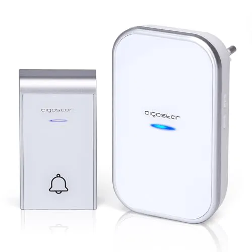 Aigostar-Türklingel Wasserdicht Tragbares Funkklingel Set, Funk Türklingel Kit, Kabellose Türglocke, LED Blinken, 36 Melodien, 150m Reichweite, Plug In für die Steckdose, 1 Klingeltaster & 1 Empfänger