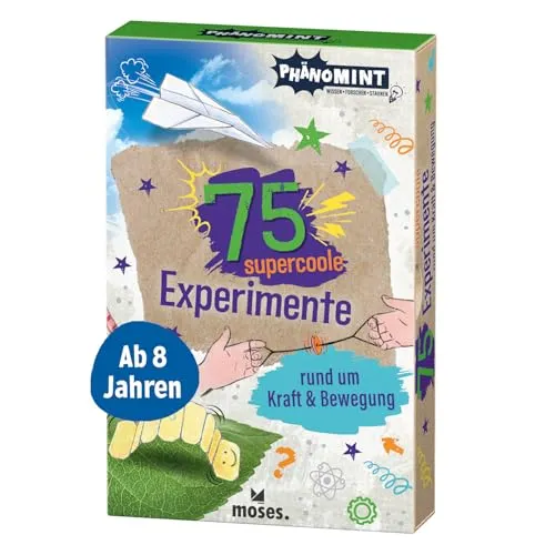 moses. PhänoMINT 75 supercoole Experimente rund um Kraft & Bewegung, Mechanik spielerisch entdecken, naturwissenschaftliches Kartenset zum Experimentieren für Kinder ab 8 Jahren